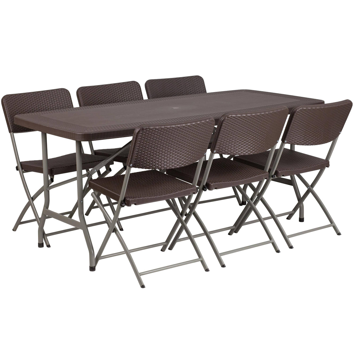 Rattan Plastic Folding Table Set with 6 Chairs W967504