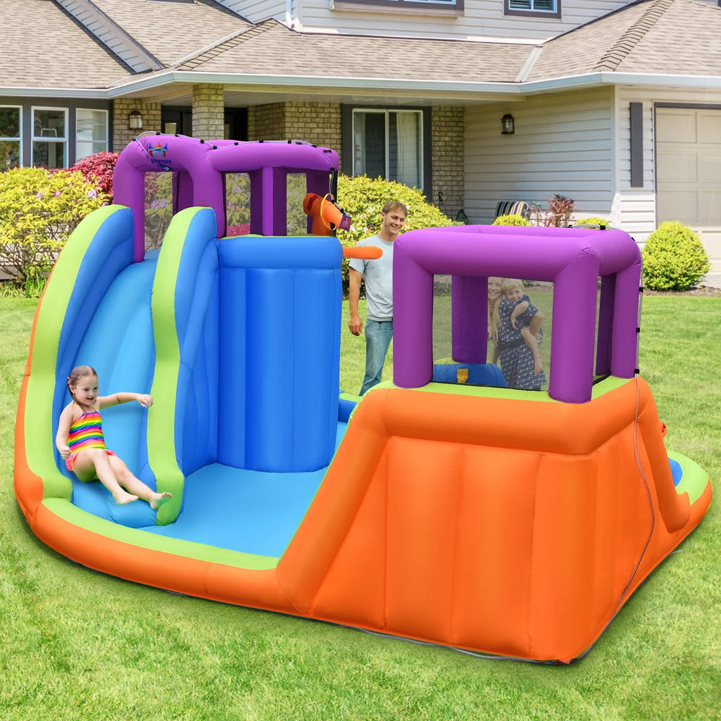 6 in 1 Inflatable Dual Slide Water Park Climbing Bouncer with 950W Blower R752
