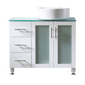 White Bath Vanity with Tempered Glass Vanity Top with White Vessel Sink J89704