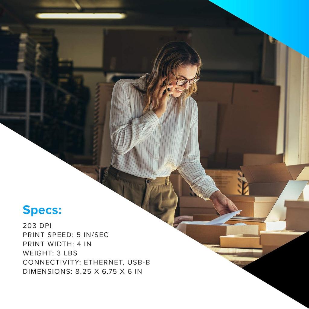 Direct Thermal Desktop Printer with USB and Ethernet Connectivity Q883170