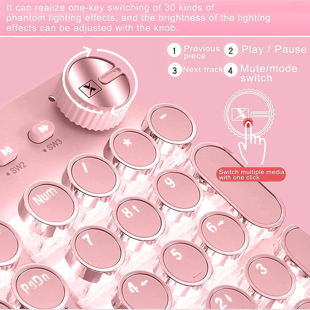 Pink Retro Typewriter-Style Wired Gaming Keyboard and Mouse Combo D9296