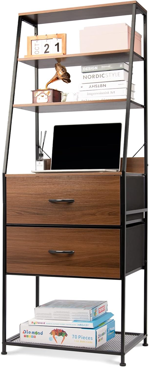 Rustic Brown 3-Tier Bookcase with 3 Drawer X567777
