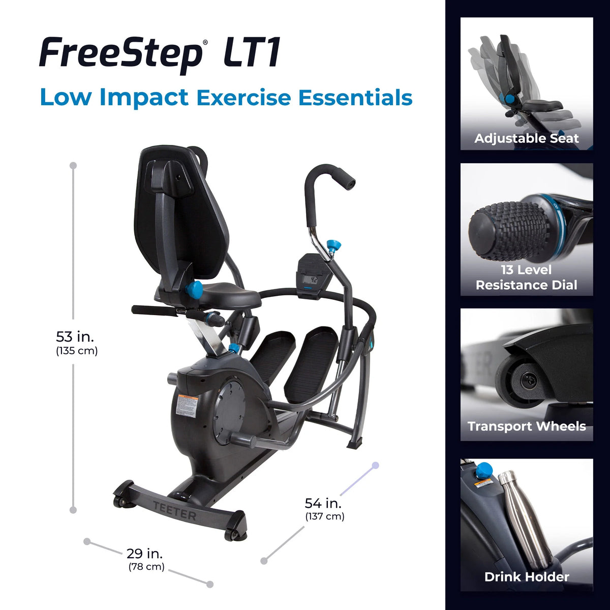 Recumbent Cross Trainer and Cardio Elliptical, Black P382
