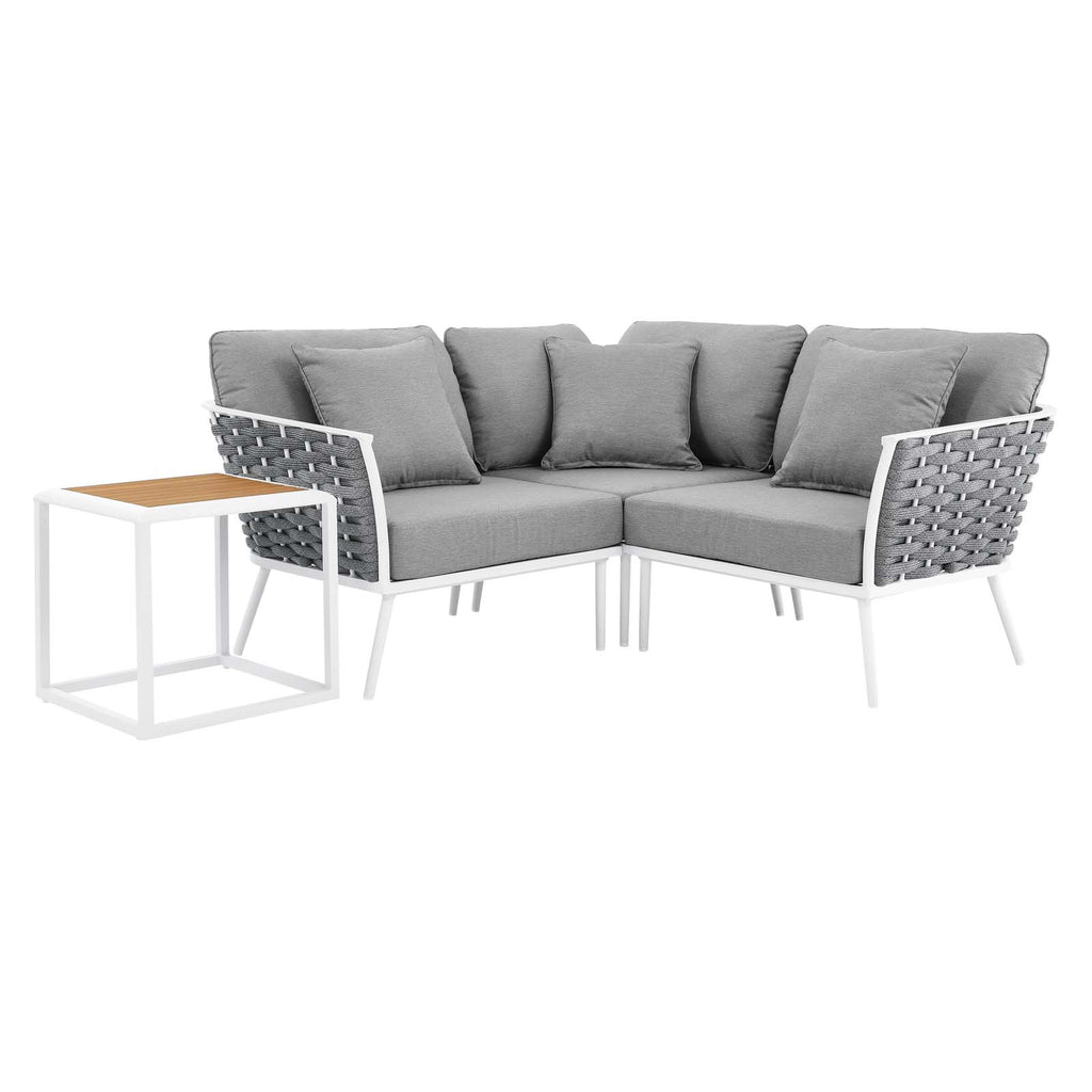 4 Piece White Gray Aluminum Patio Sectional Sofa Set O93728