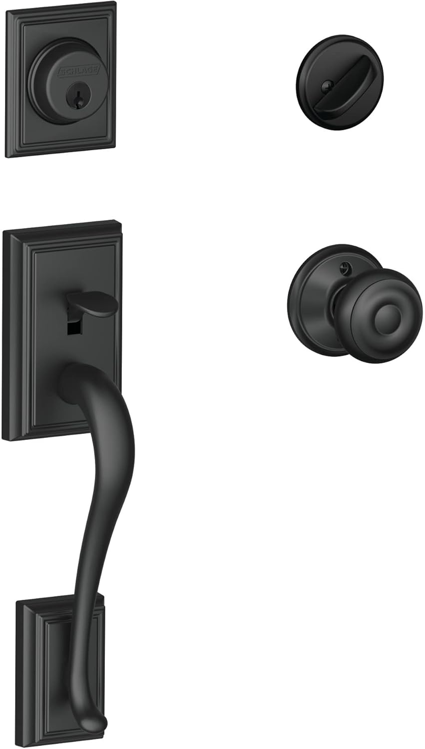 Matte Black Front Entry Handleset with Georgian Knob, Deadbolt Keyed 1 Side F916