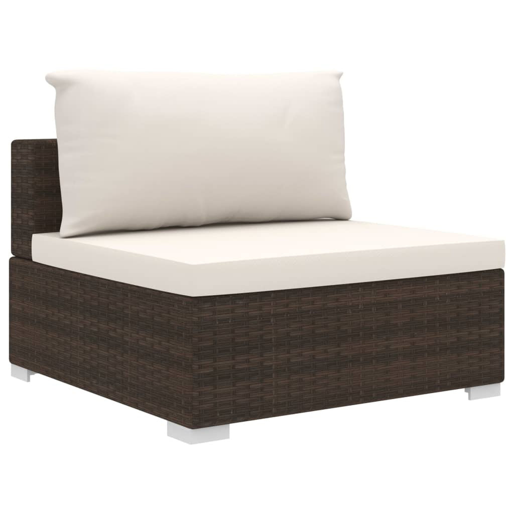 8 Piece Patio Lounge Set with Cream White Cushions Poly Rattan Brown 3 Middle Sofas with Ottoman, Single Sofa, Side Tables X459
