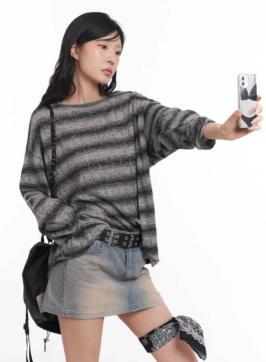 Striped Knit Long-Sleeve Pullover IC503