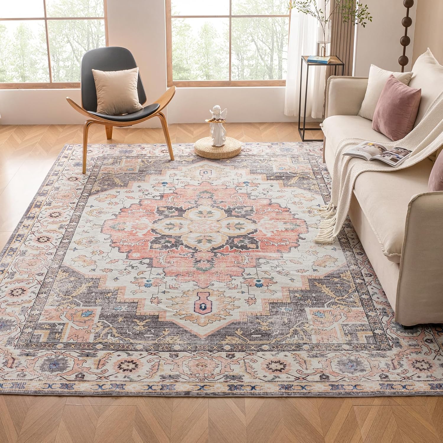 Machine Washable 5'x7' Non Slip Rug (Mistyrose) C201