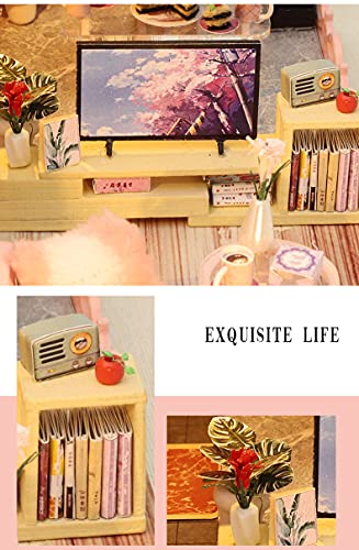 Dollhouse Miniature with Furniture Kit, Handmade DIY House Model E347