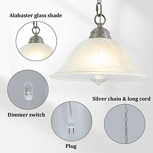 Black Hanging Pendant Light with Alabaster Glass Shade Z277158