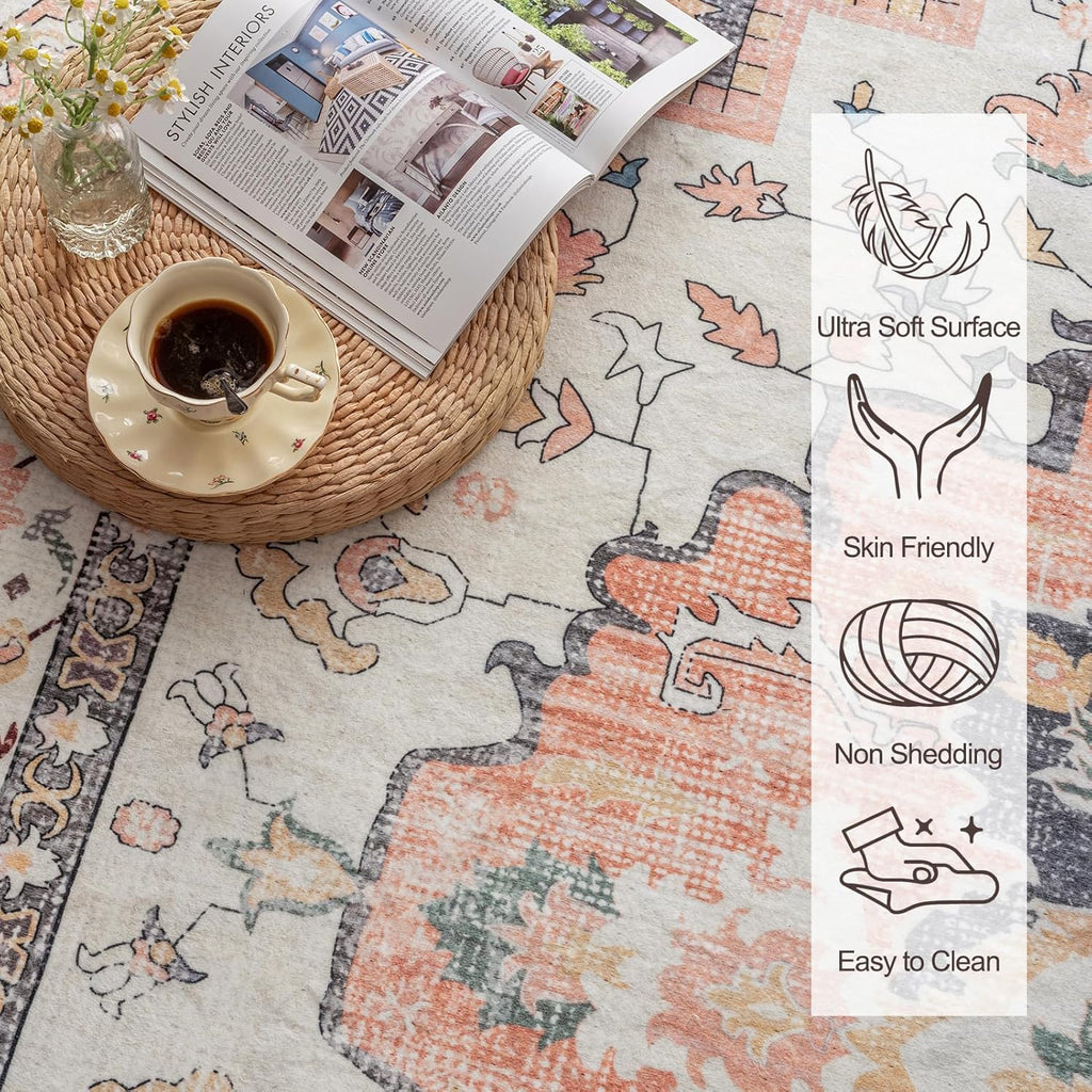 Machine Washable 5'x7' Non Slip Rug (Mistyrose) C201