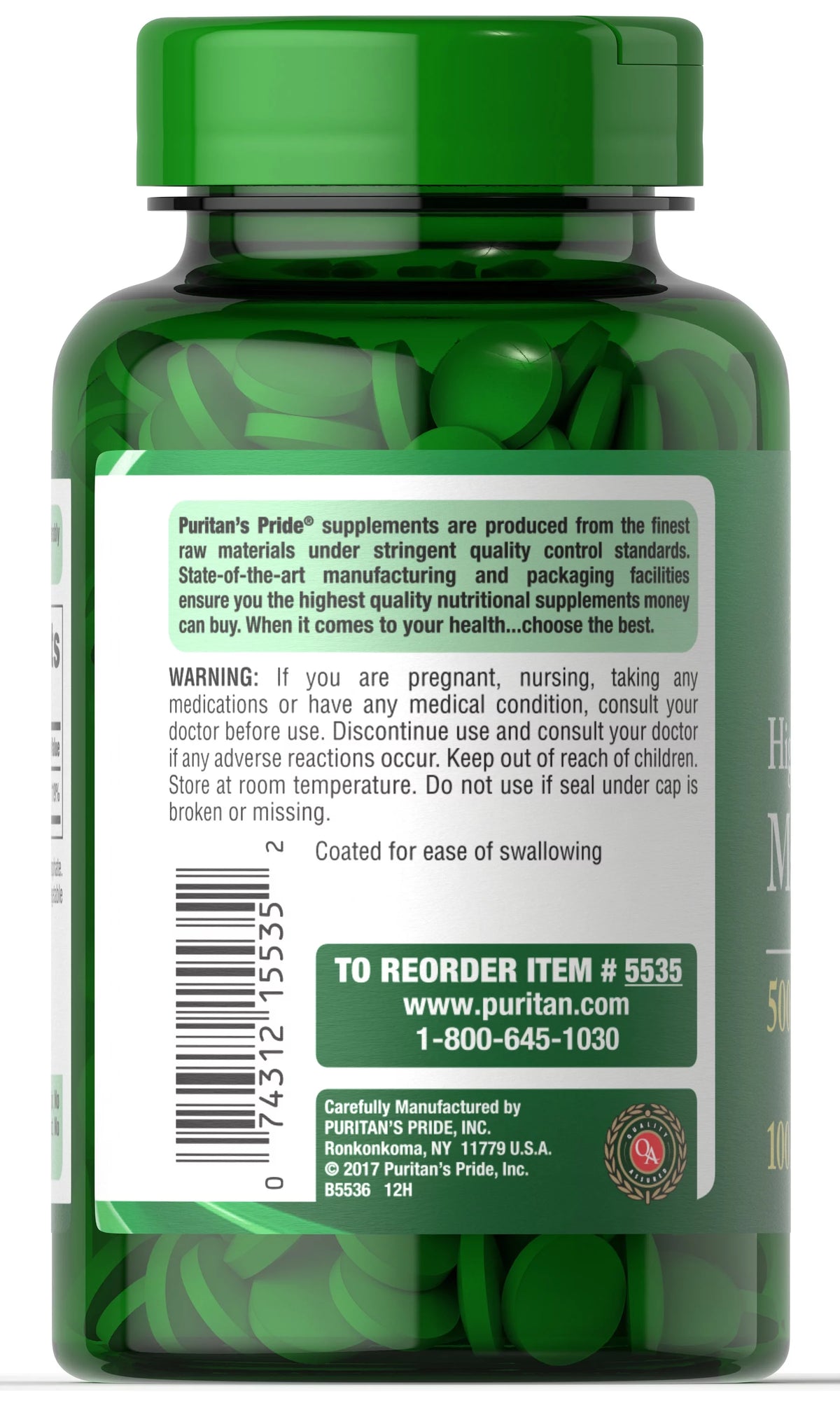 Magnesium Tablets 500mg 100 Ct I2721