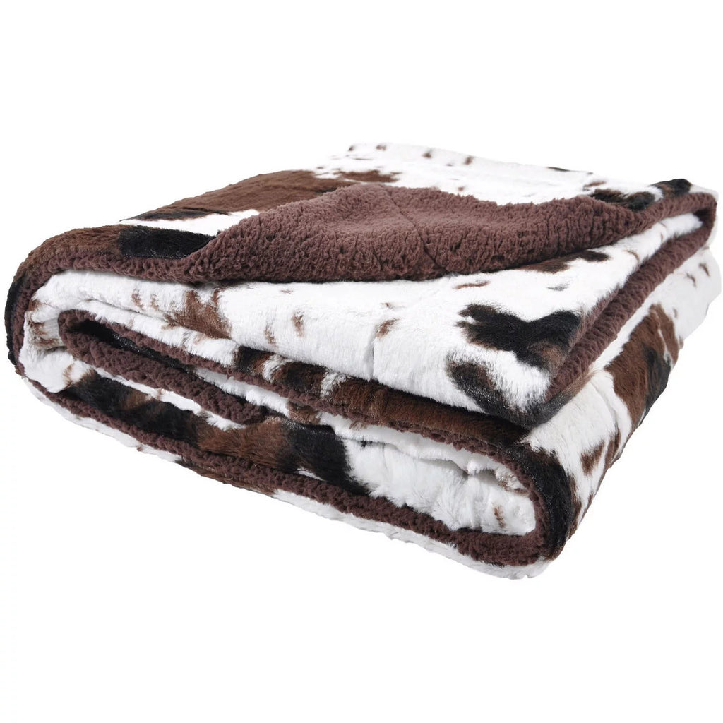 Brown Cowhide Print Sherpa Plush Throw Blanket Q289684