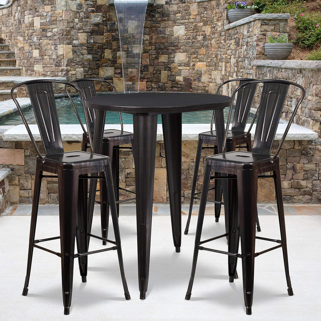 30 Round Silver Metal Bar Table Set with 4 Cafe Stools F39431
