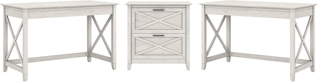 2 Person Desk Set with Lateral File Cabinet, Cape Cod Gray G260118