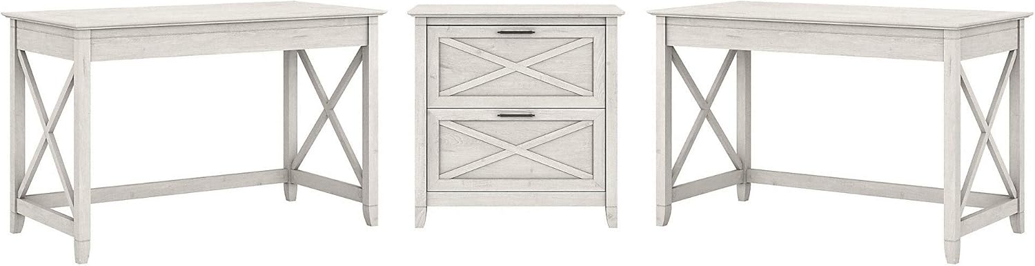 2 Person Desk Set with Lateral File Cabinet, Cape Cod Gray G260118
