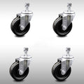 Set of 4 Black 4 inch x 1.25 inch Stainless Steel Swivel Threaded Stem Caster with 3/8 inch Stems B38770