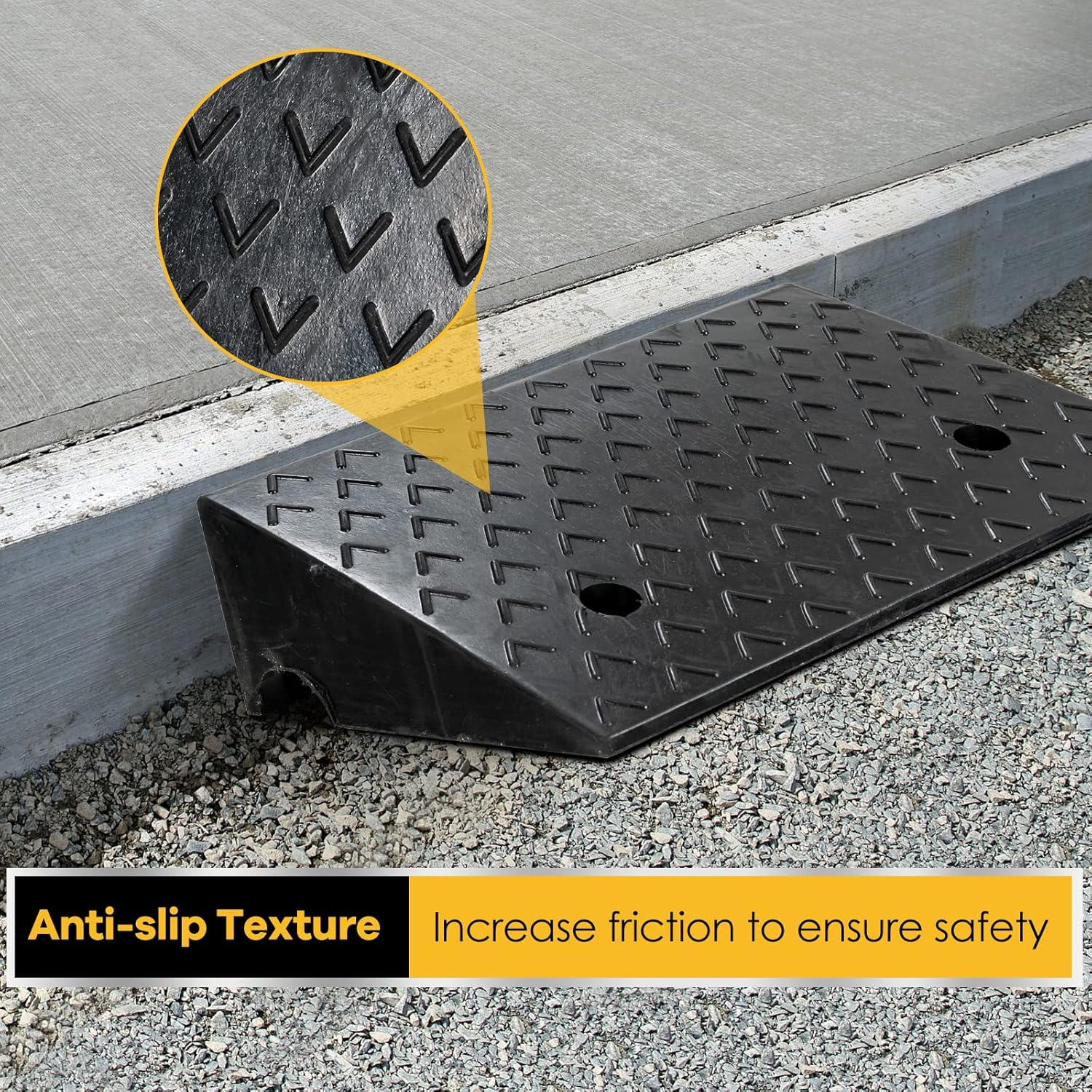 5” Rubber Curb Ramps 2PCS, Heavy Duty 22° Driveway Ramps with 4 Expansion Bolts & Predrilled Holes, Anti-Slip Surface, 6,800 lbs Load Capacity Pack of 2 Q8082