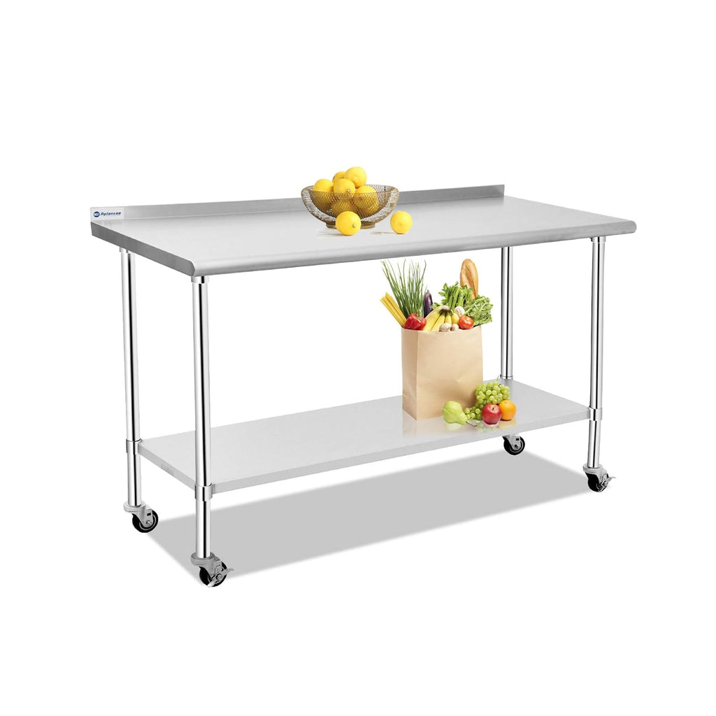 Stainless Steel Prep & Work Table 36 x 24 Inches with Caster Backsplash and Adjustable Undershelf L3085