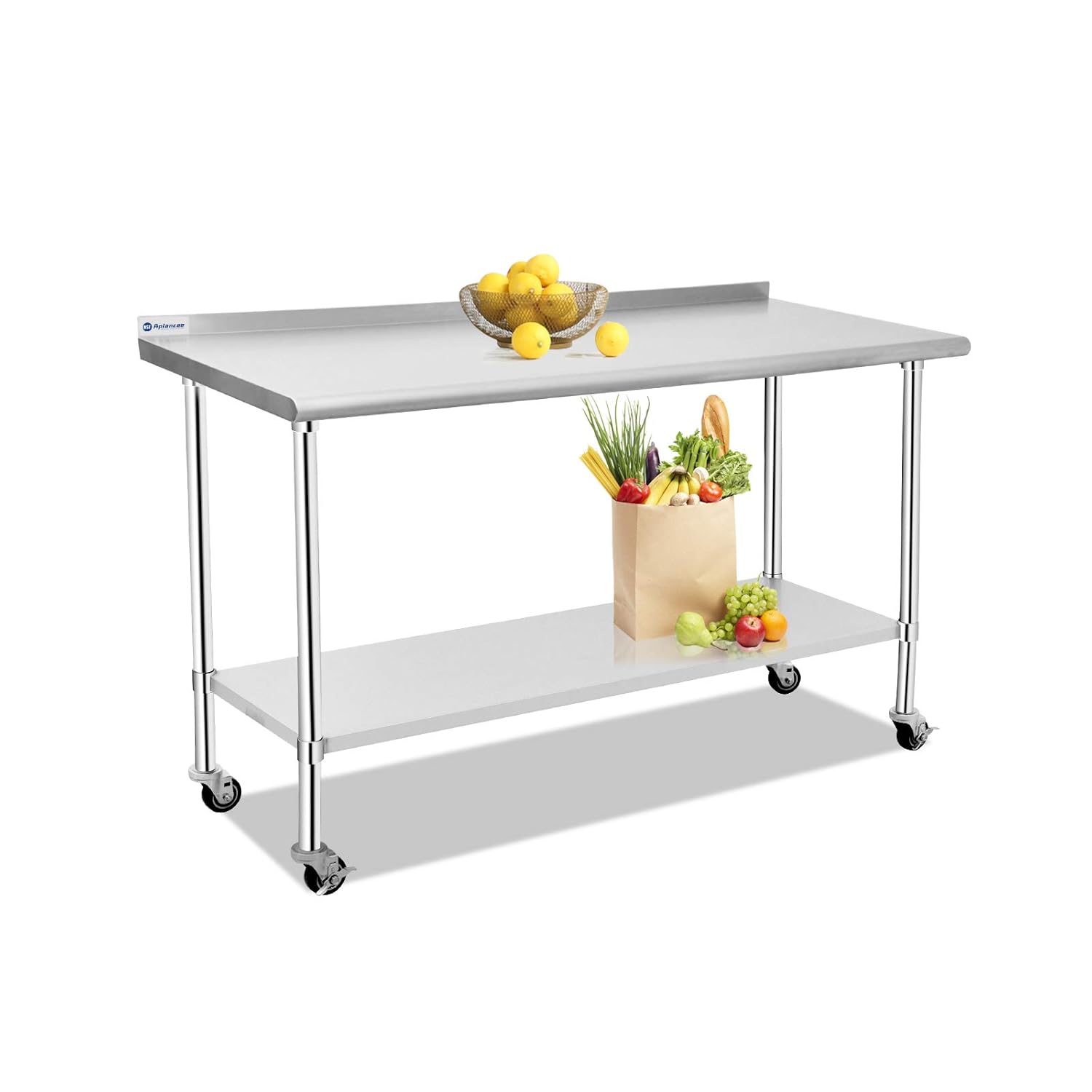 Stainless Steel Prep & Work Table 36 x 24 Inches with Caster Backsplash and Adjustable Undershelf L3085