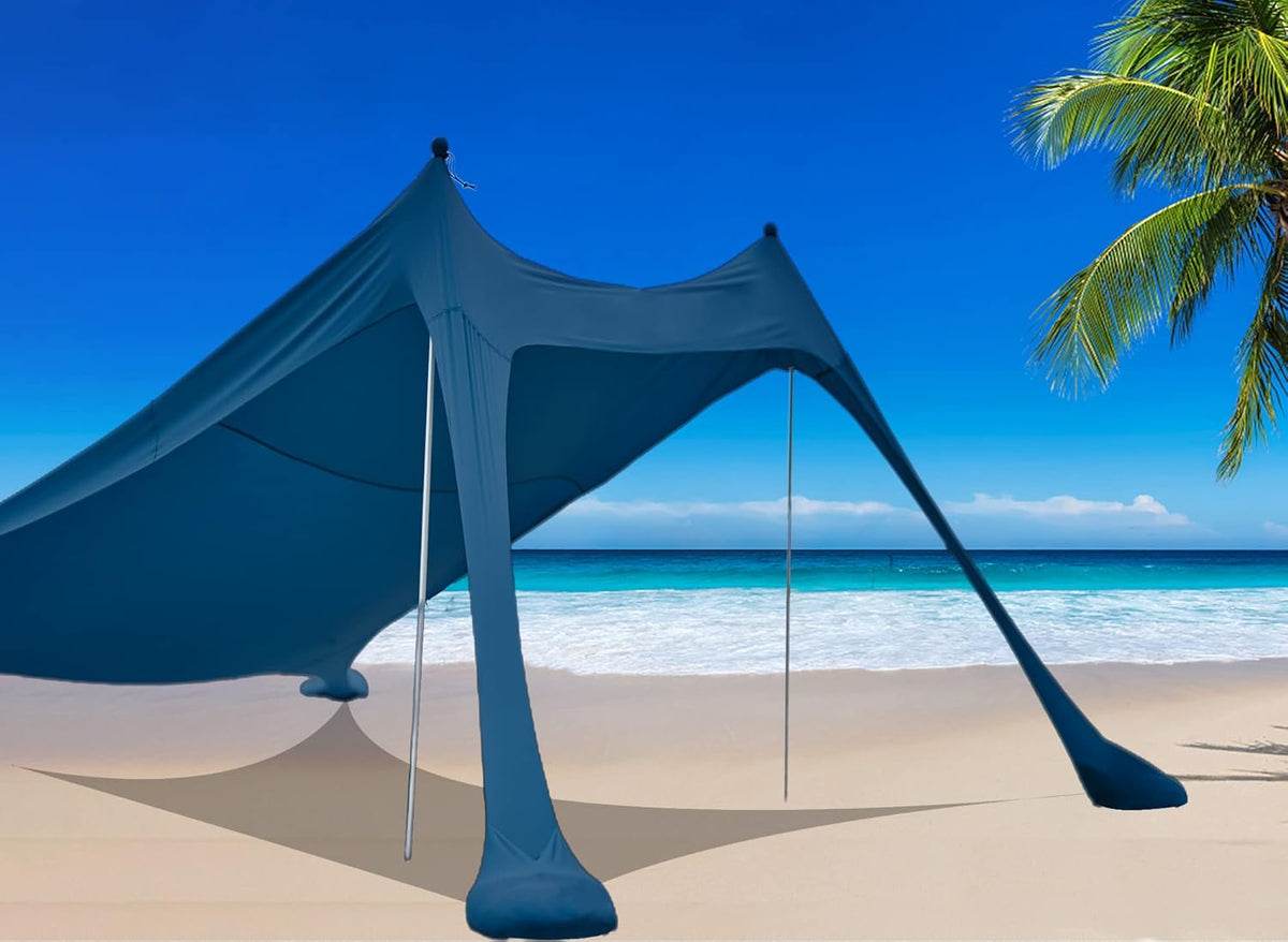 Family Beach Tent Sunshade Canopy Pop Up Sun Shelter 4 Pole with Carry Bag S810
