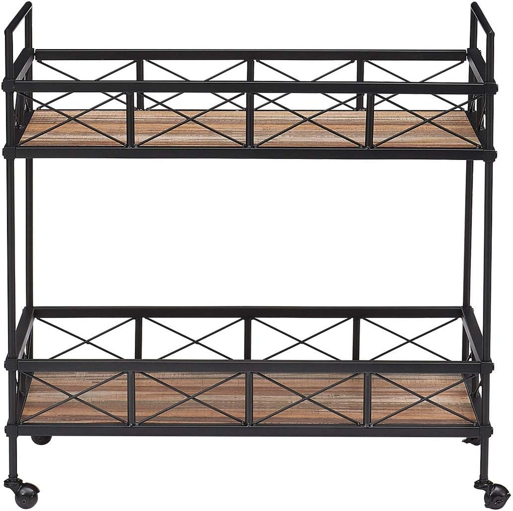 Vintage Brown 2-Tier Rectangular Rolling Bar Cart G7671