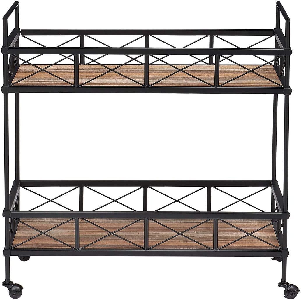 Vintage Brown 2-Tier Rectangular Rolling Bar Cart G7671