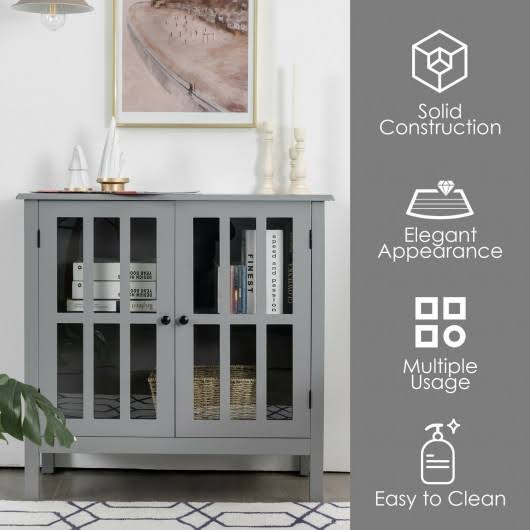 Gray Glass Door Sideboard Console Cabinet E2220