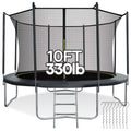10FT Trampoline with Enclosure Net, Spring Cover, Ladder, Wind Stakes, 330lbs Weight Capacity R516