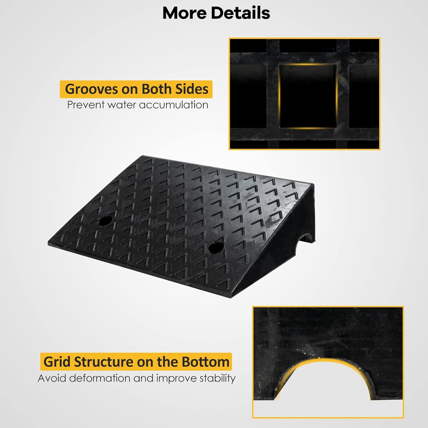 5” Rubber Curb Ramps 2PCS, Heavy Duty 22° Driveway Ramps with 4 Expansion Bolts & Predrilled Holes, Anti-Slip Surface, 6,800 lbs Load Capacity Pack of 2 Q8082