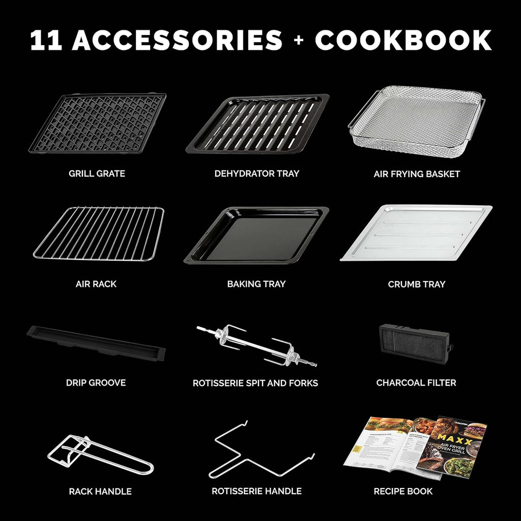 26 Qt Digital Smokeless Indoor Grill and Air Fryer Oven Combo with 11 Accessories, 1700W, Black & Stainless Steel P409