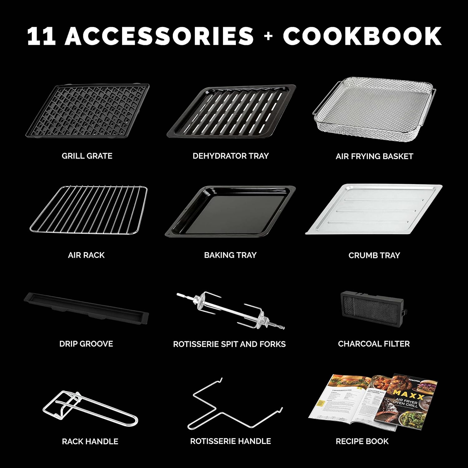 26 Qt Digital Smokeless Indoor Grill and Air Fryer Oven Combo with 11 Accessories, 1700W, Black & Stainless Steel P409