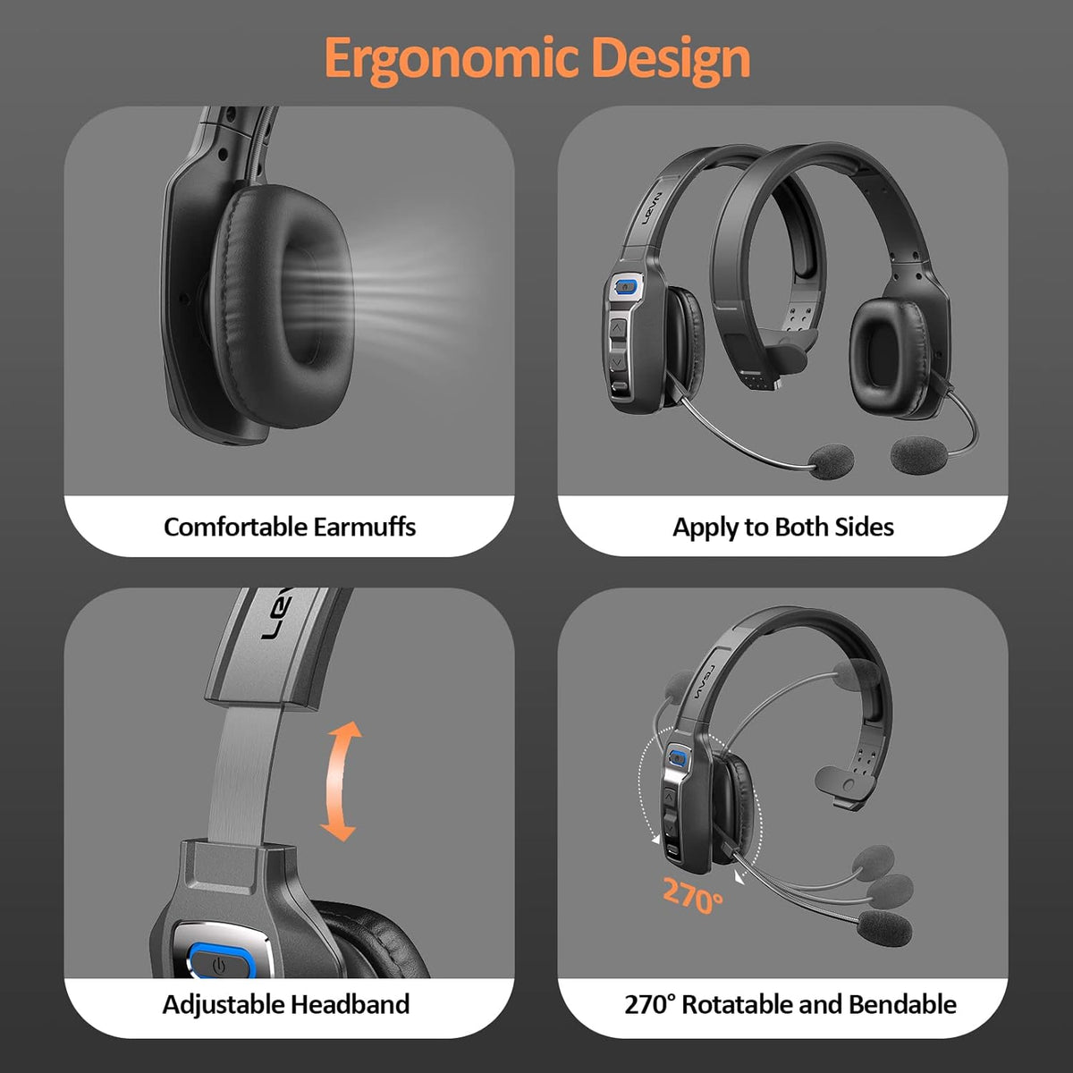 Bluetooth Headset with Microphone, Wireless On-Ear Headphones 60 Hrs Working Time A785053