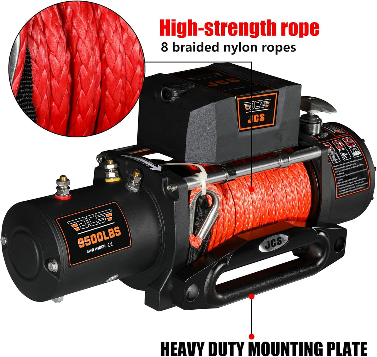 9500 lbs 12V Electric Winch Kit with Synthetic Rope, Waterproof Cover, Hawse Fairlead, Wireless and Corded Remote V2602