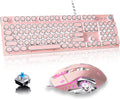 Pink Retro Typewriter-Style Wired Gaming Keyboard and Mouse Combo D9296