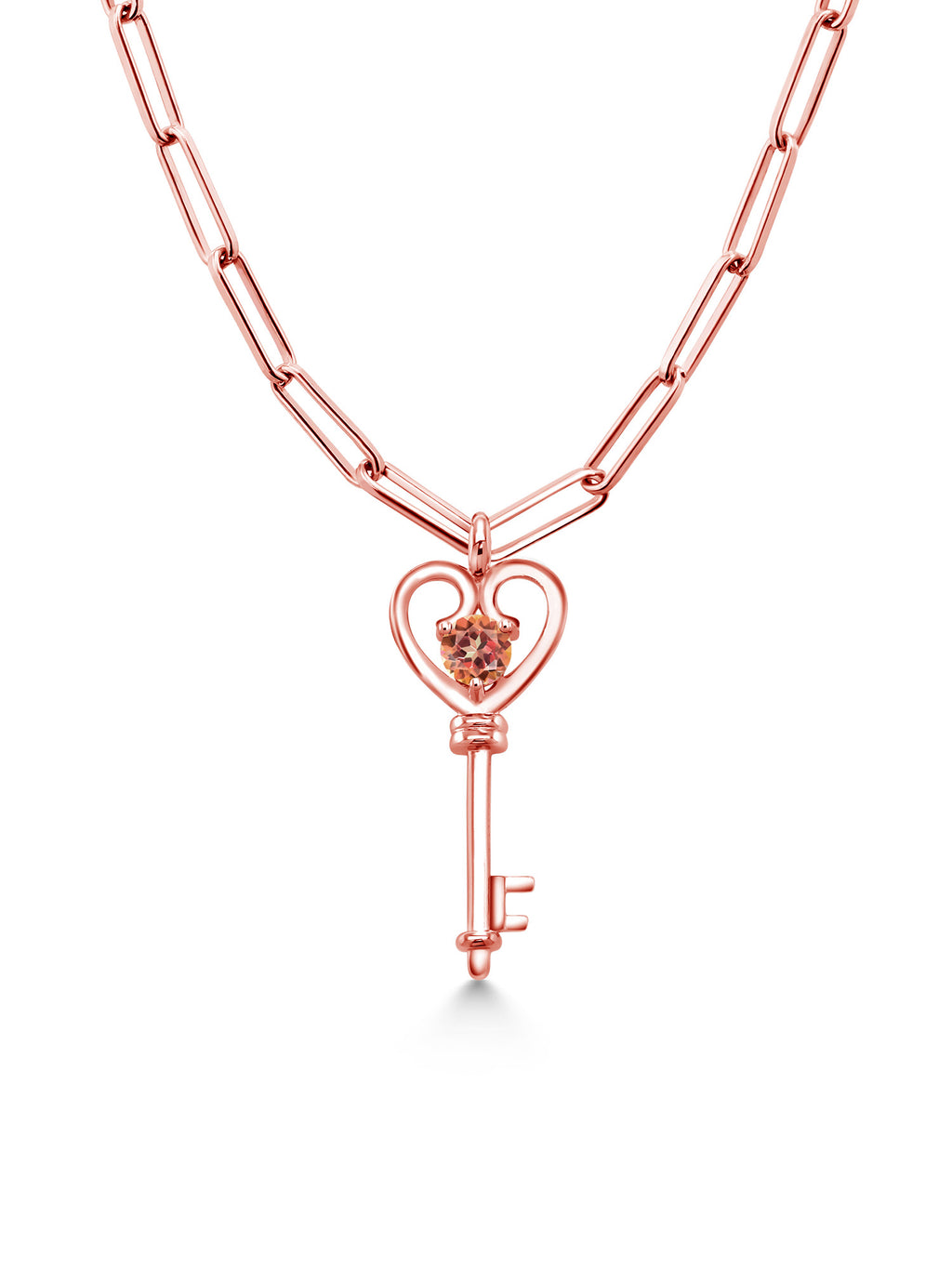 1.00 Ct Mystic Topaz Heart Key Pendant with Paperclip Link Chain 18 inch M44669