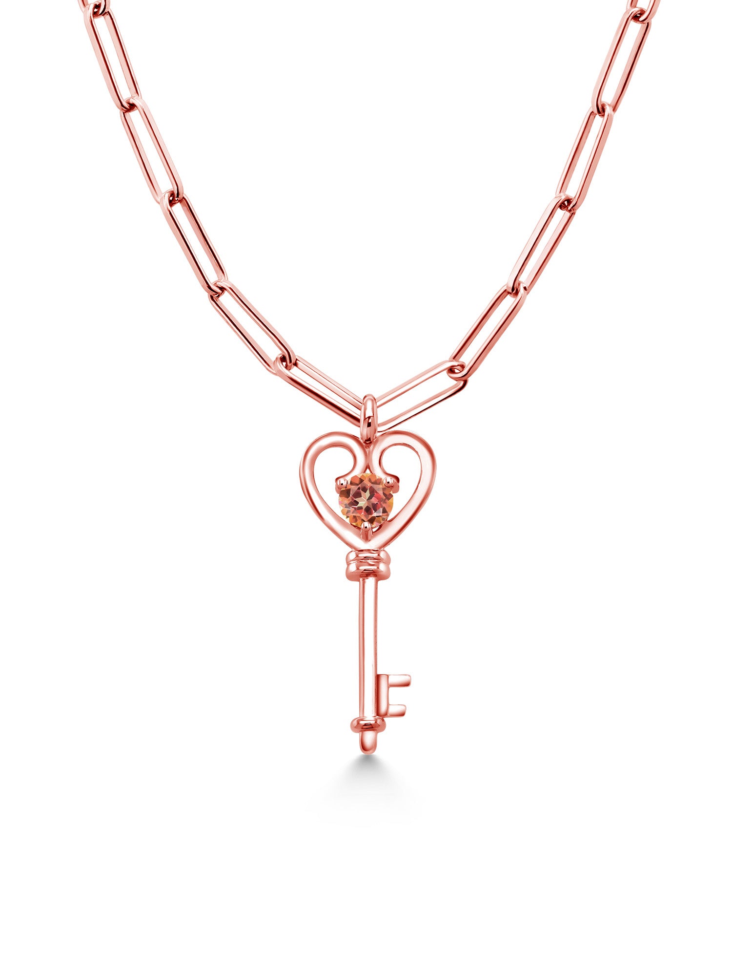 1.00 Ct Mystic Topaz Heart Key Pendant with Paperclip Link Chain 18 inch M44669