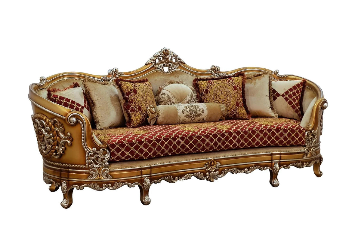 Red & Gold Wood Trim Sofa Set 3 X495402