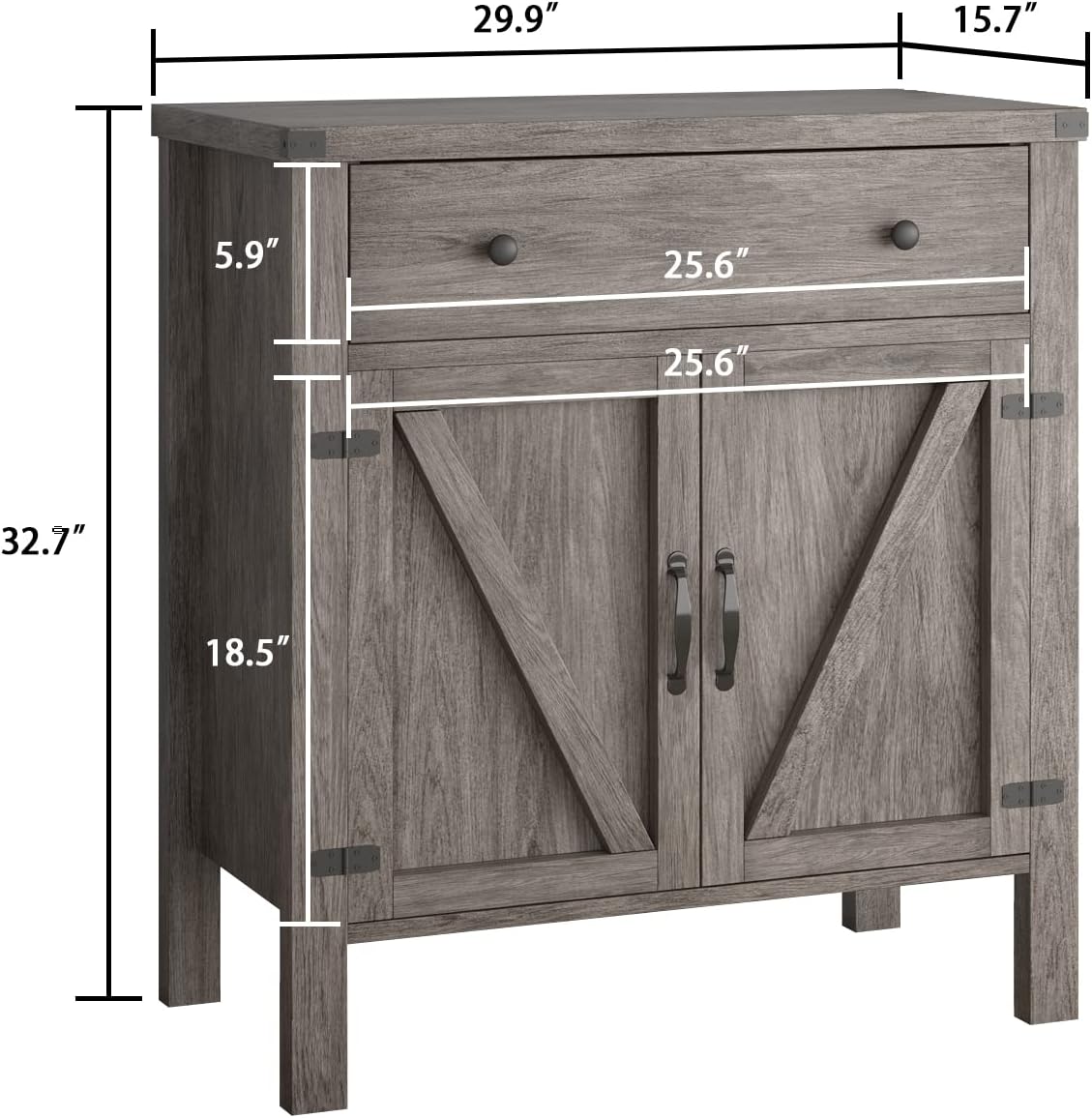 Grey Wash Buffet Cabinet with Barn Doors and Drawer G7679