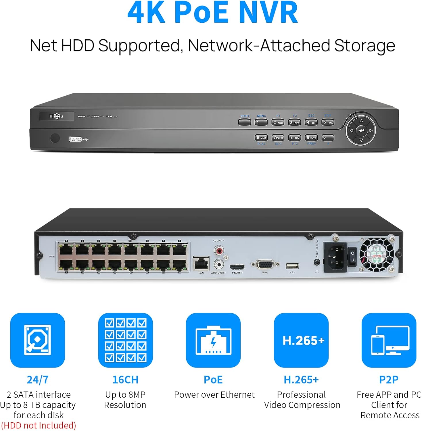 4K 16CH PoE Network Video Recorder U952836