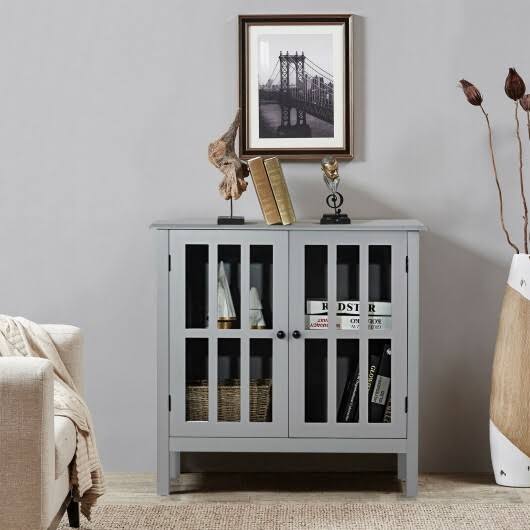 Gray Glass Door Sideboard Console Cabinet E2220