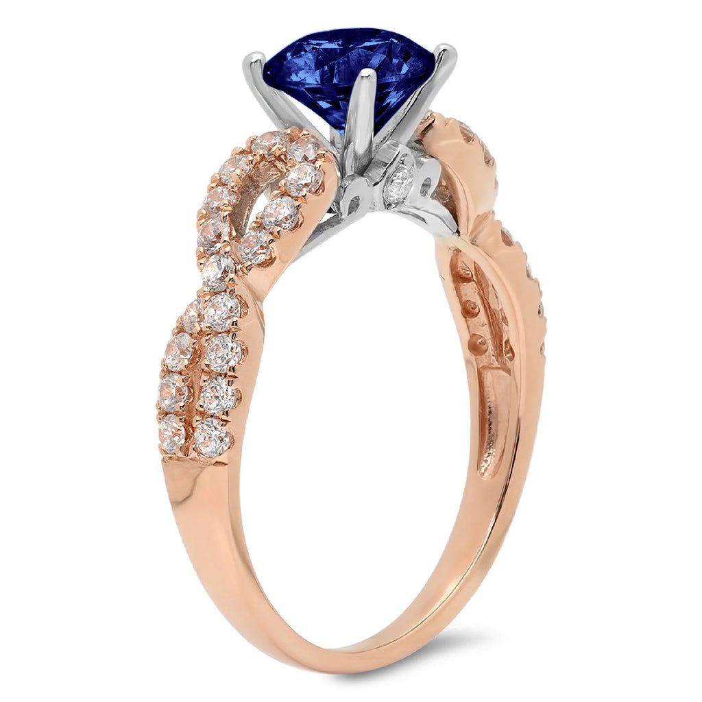 1.36ct round cut blue simulated tanzanite 18k rose white gold engagement ring size 10.5 R7359