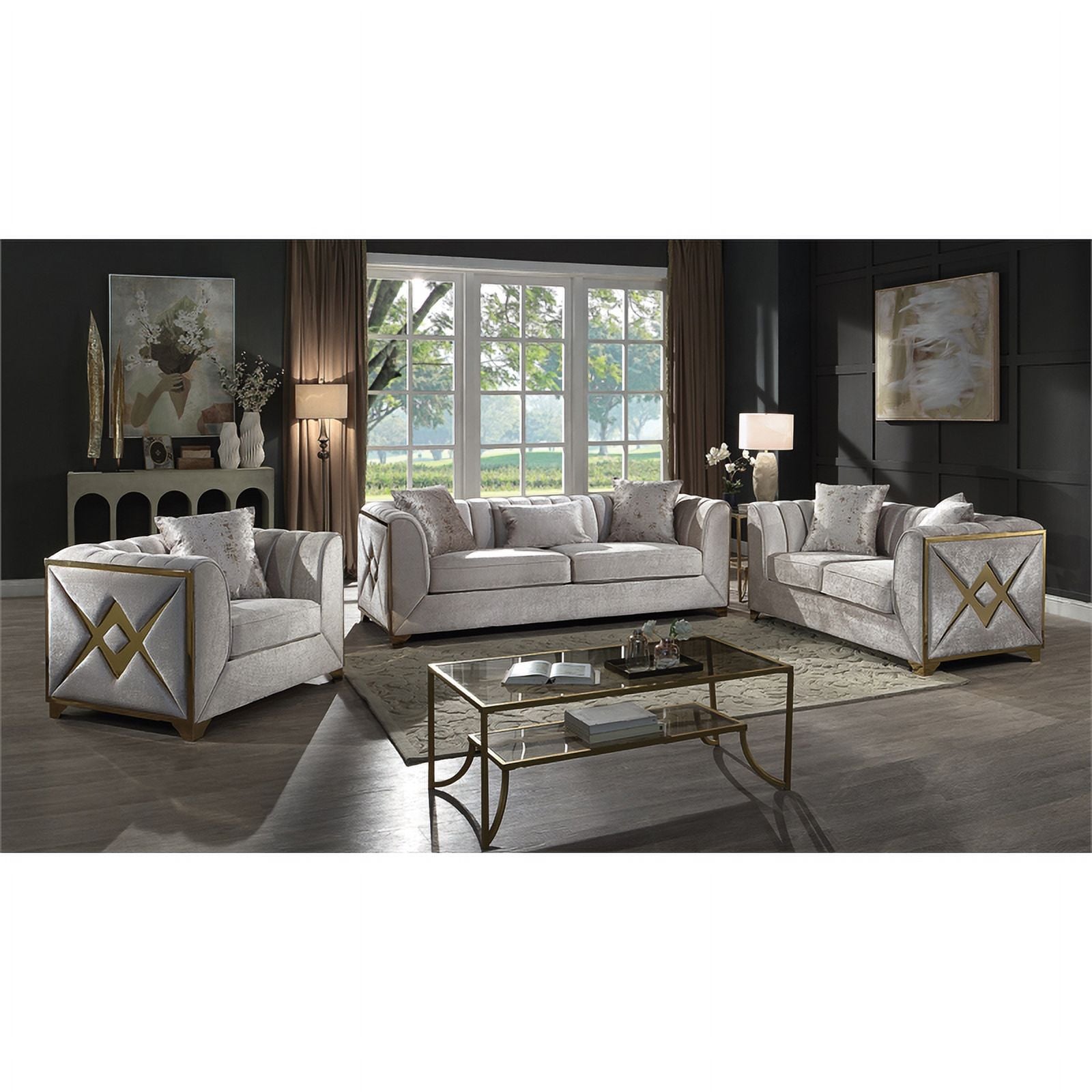 Cream Wood 2 PC Living Room Set W779155