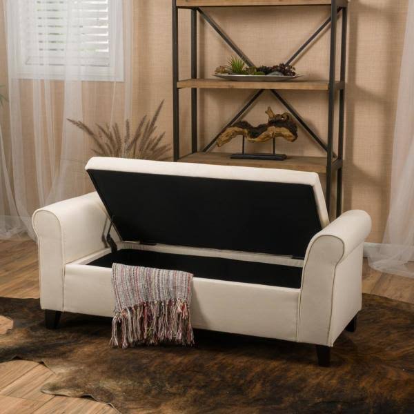 Beige Fabric Armed Storage Ottoman Bench Y808798