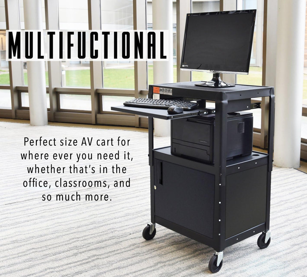 Black Height Adjustable Utility Cart with Locking Cabinet Y2538