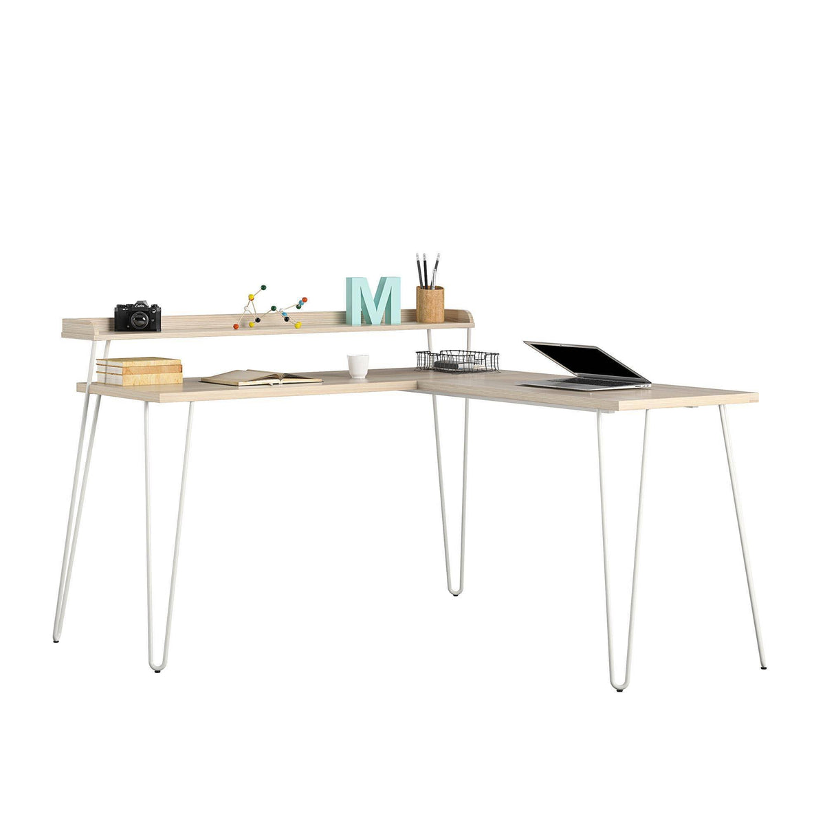 Natural/White L Desk with Riser I2907