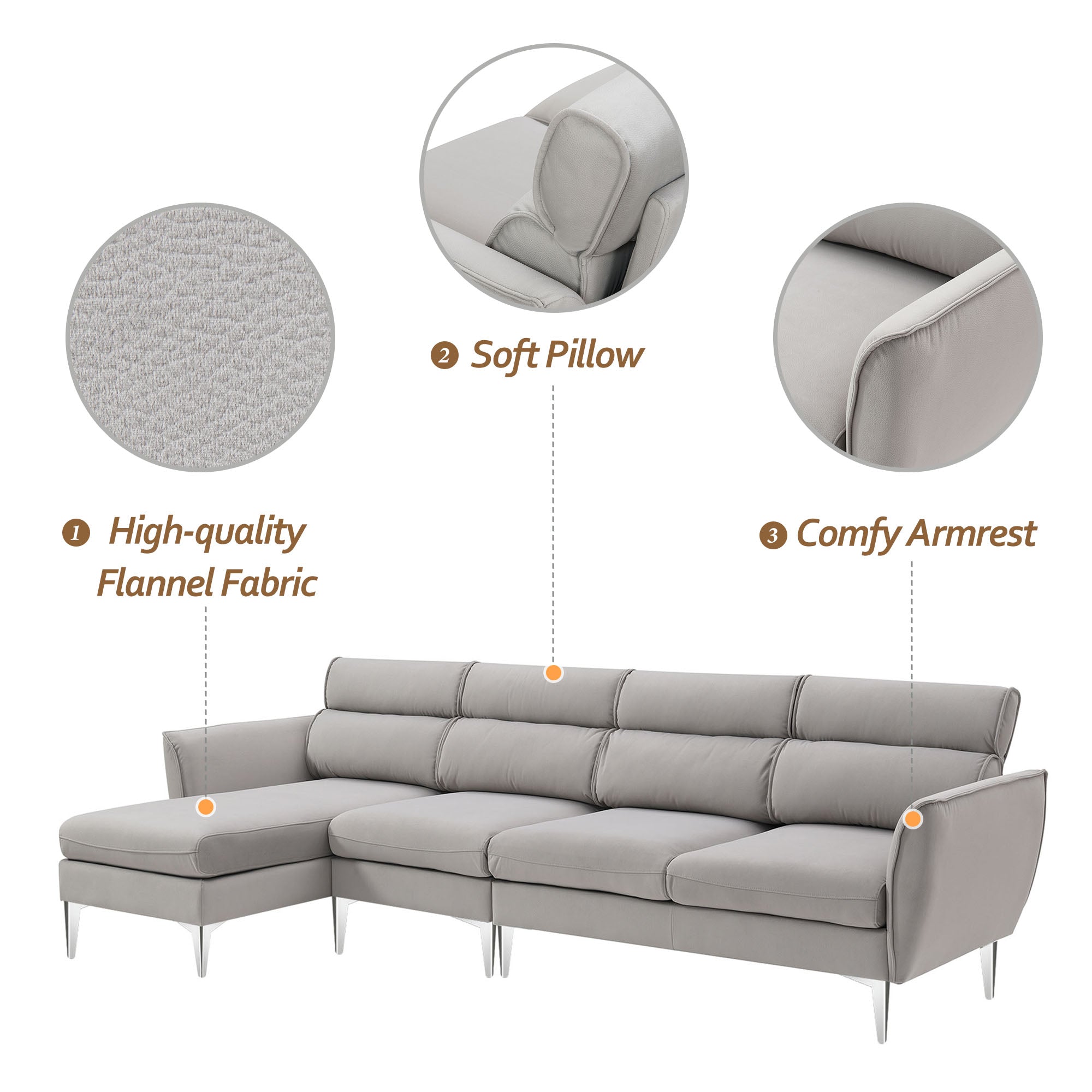 Gray Flannel L-Shaped Convertible Sectional Sofa U4815
