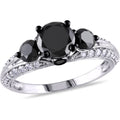 Black and White Diamond 10kt White Gold Three-Stone Engagement Ring X688