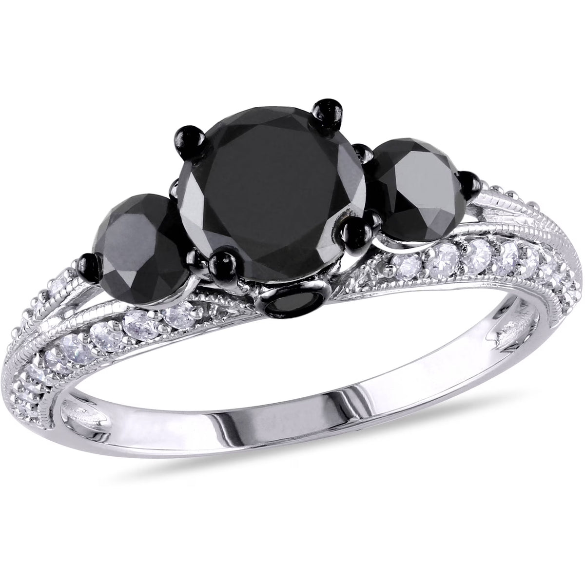 Black and White Diamond 10kt White Gold Three-Stone Engagement Ring X688
