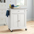 White Kitchen Cart with Stainless Steel Top T7180